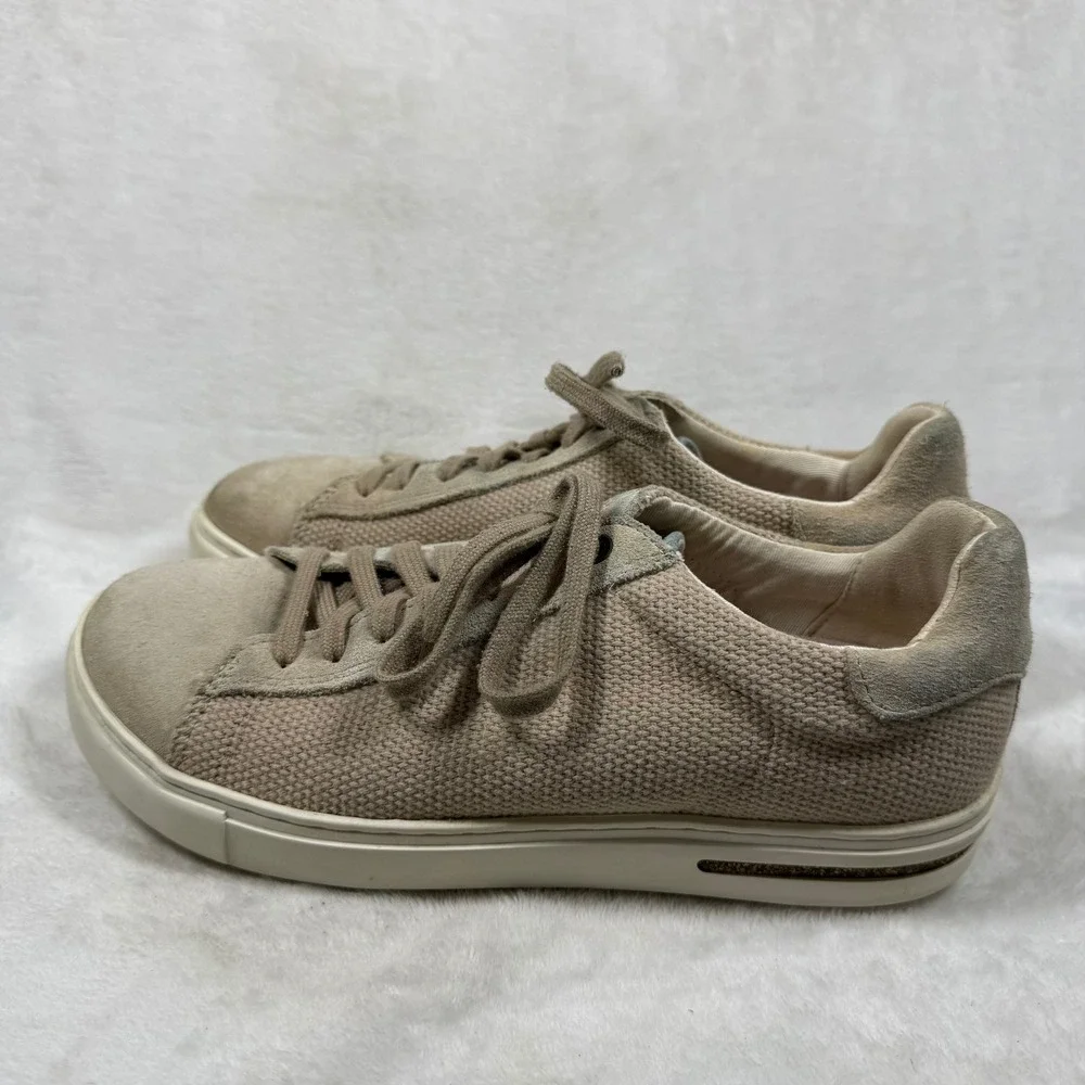 Birkenstock Bend Low Canvas Suede Sneakers Sandcastle Beige Tan 40 L9 M7 1031